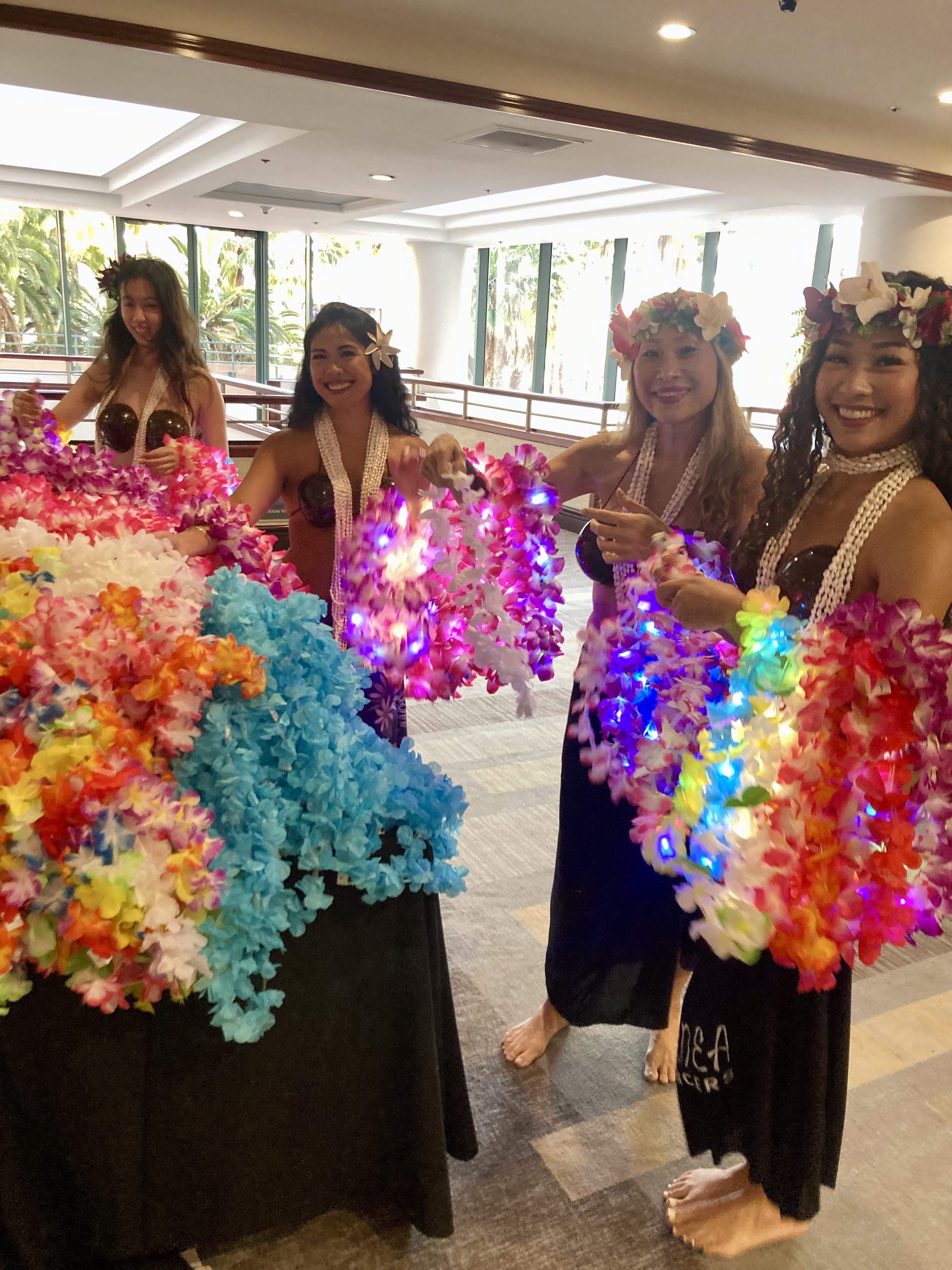 Luau show performers at indoor event